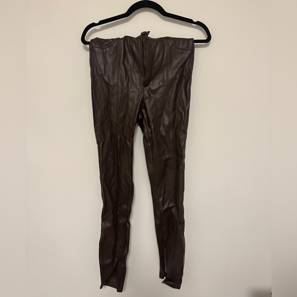 Zara Dark Brown Skinny Leather Pants